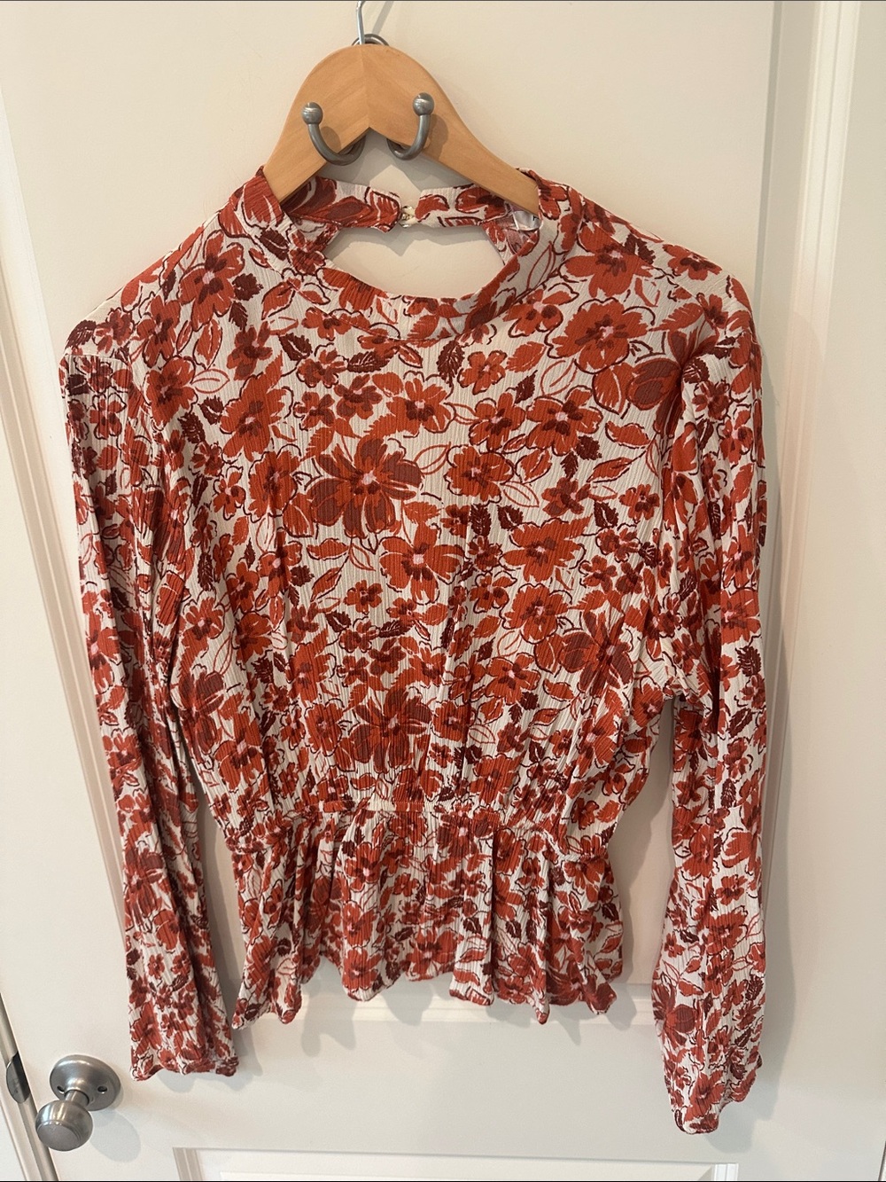 Andree Rust Floral Long-Sleeve Smocked Top